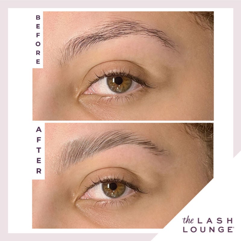 before and after extreme close-up of brow lamination