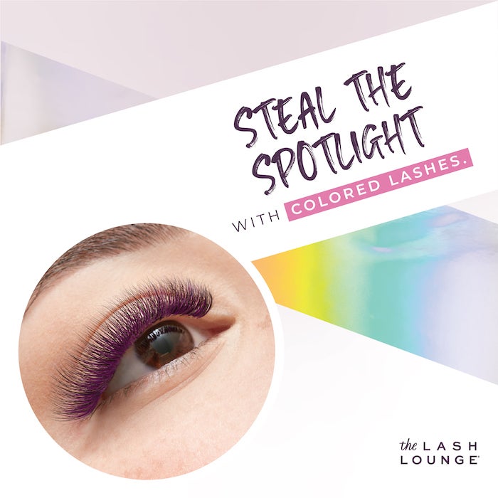 Colorful graphic showing purple lashes